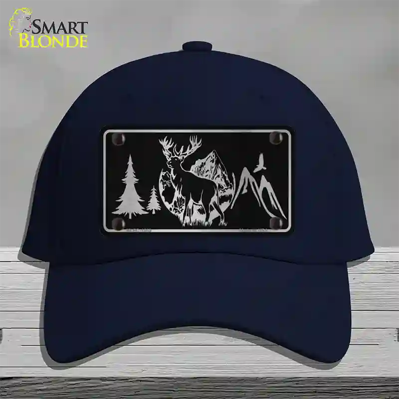 Elk Black Brushed Chrome Novelty License Plate Hat Cotton / Navy