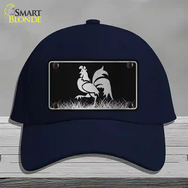 Rooster Black Brushed Chrome Novelty License Plate Hat Cotton / Navy