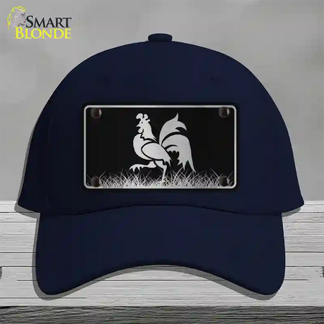 Rooster Black Brushed Chrome Novelty License Plate Hat Cotton / Navy