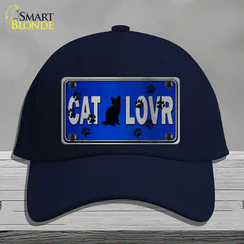 Cat Lover Blue Brushed Chrome Novelty License Plate Hat Tag Cotton / Navy