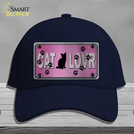 Cat Lover Pink Brushed Chrome Novelty License Plate Hat Tag Cotton / Navy