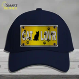 Cat Lover Yellow Brushed Chrome Novelty License Plate Hat Tag Cotton / Navy