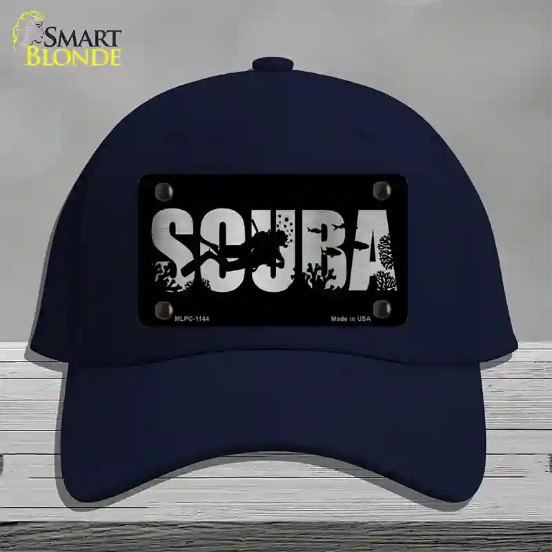 Scuba Brushed Chrome Novelty License Plate Hat Cotton / Navy