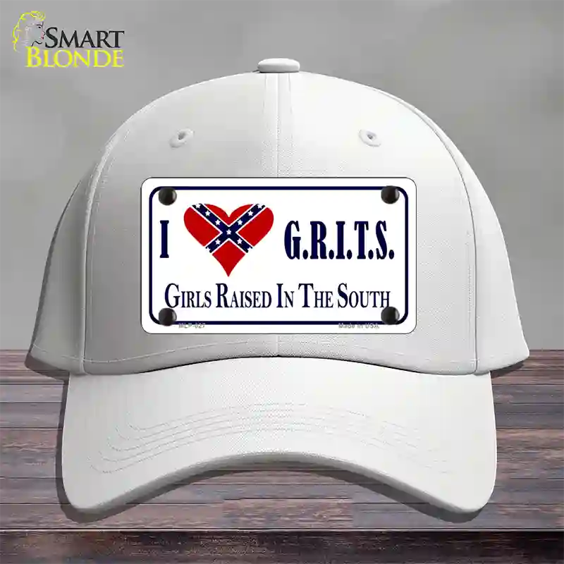 G.R.I.T.S. Confederate Flag Novelty License Plate Hat Cotton / White