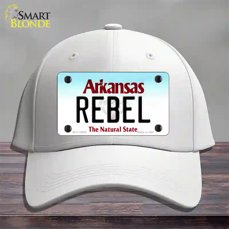 Rebel Arkansas Novelty License Plate Hat Cotton / White