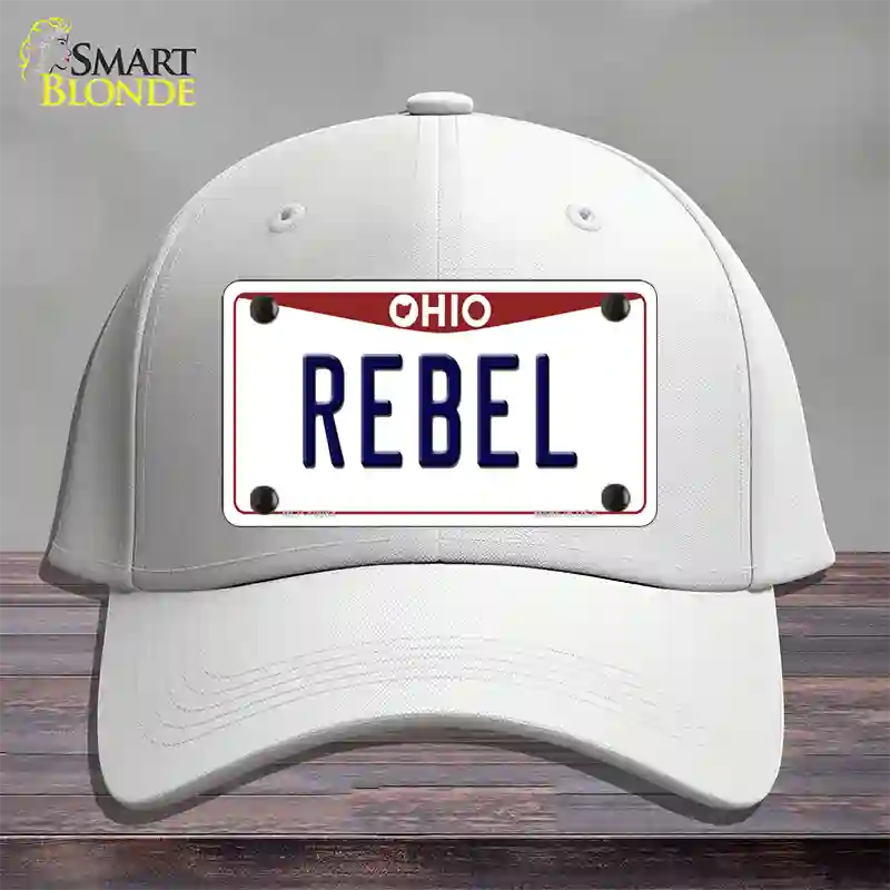 Rebel Ohio Novelty License Plate Hat Cotton / White