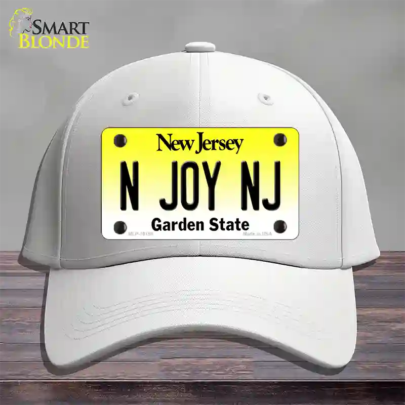 N Joy NJ New Jersey Novelty License Plate Hat Cotton / White