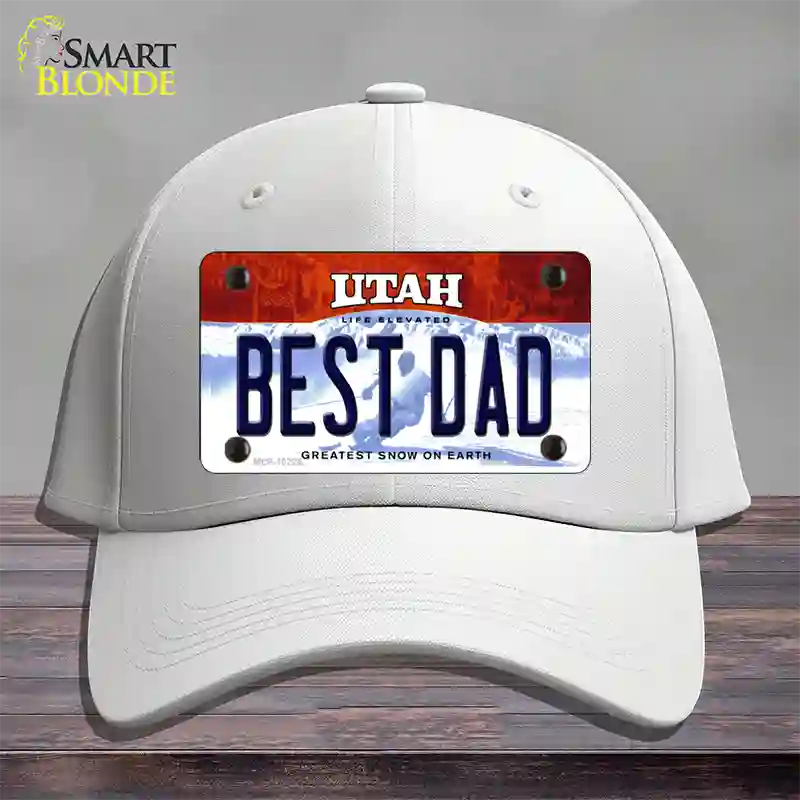 Best Dad Utah Novelty License Plate Hat Cotton / White