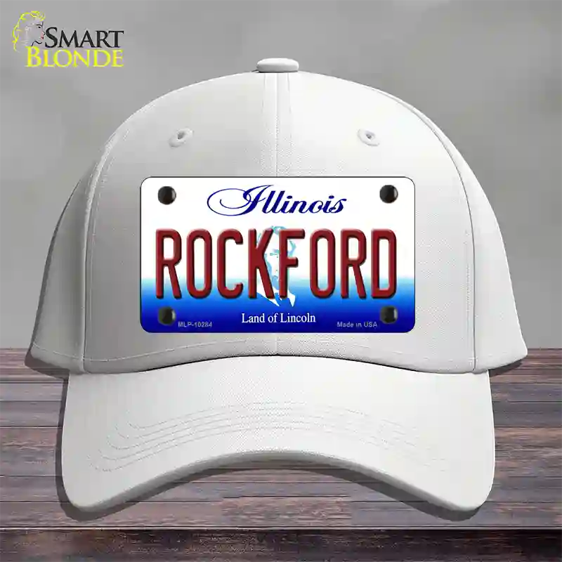 Rockford Illinois Novelty License Plate Hat Cotton / White