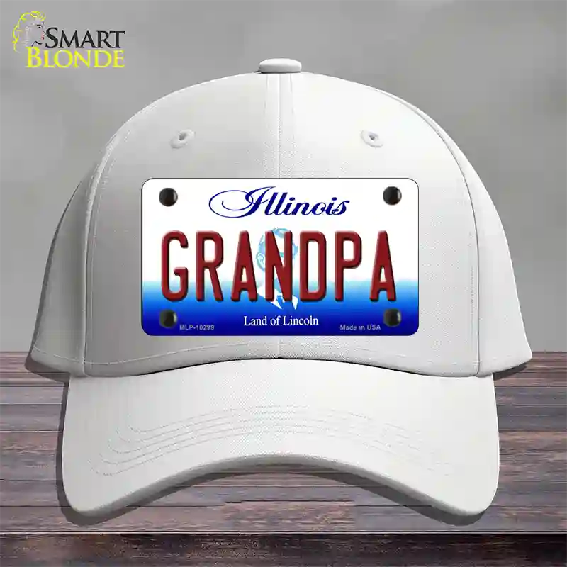 Grandpa Illinois Novelty License Plate Hat Cotton / White