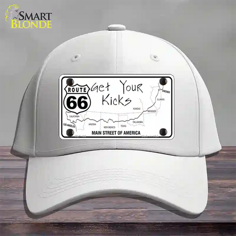 US Route 66 Map Novelty License Plate Hat Cotton / White