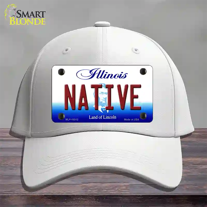 Native Illinois Novelty License Plate Hat Cotton / White