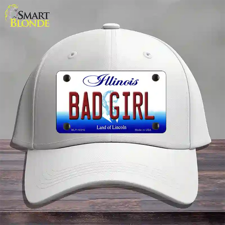 Bad Girl Illinois Novelty License Plate Hat Cotton / White