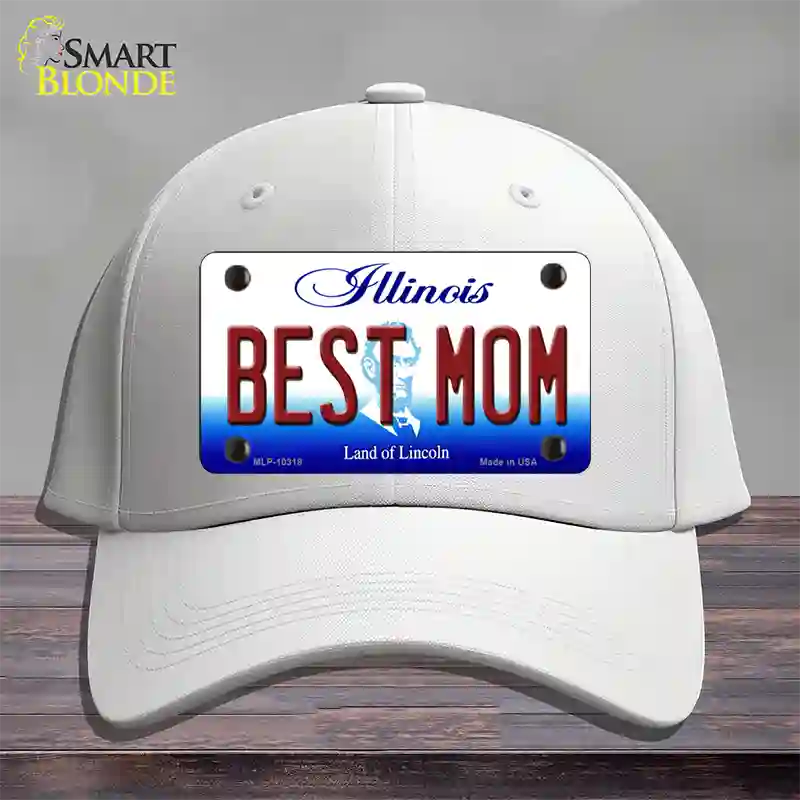 Best Mom Illinois Novelty License Plate Hat Cotton / White