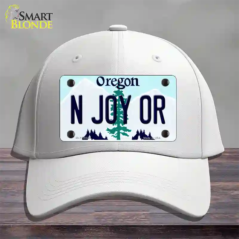 N Joy OR Oregon Novelty License Plate Hat Cotton / White