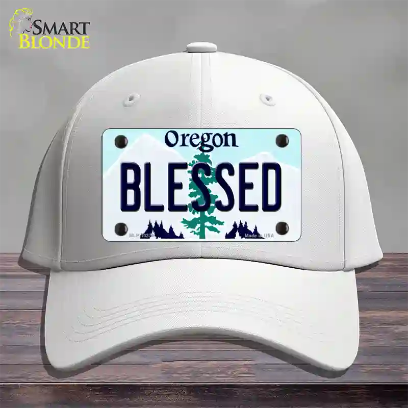 Blessed Oregon Novelty License Plate Hat Cotton / White