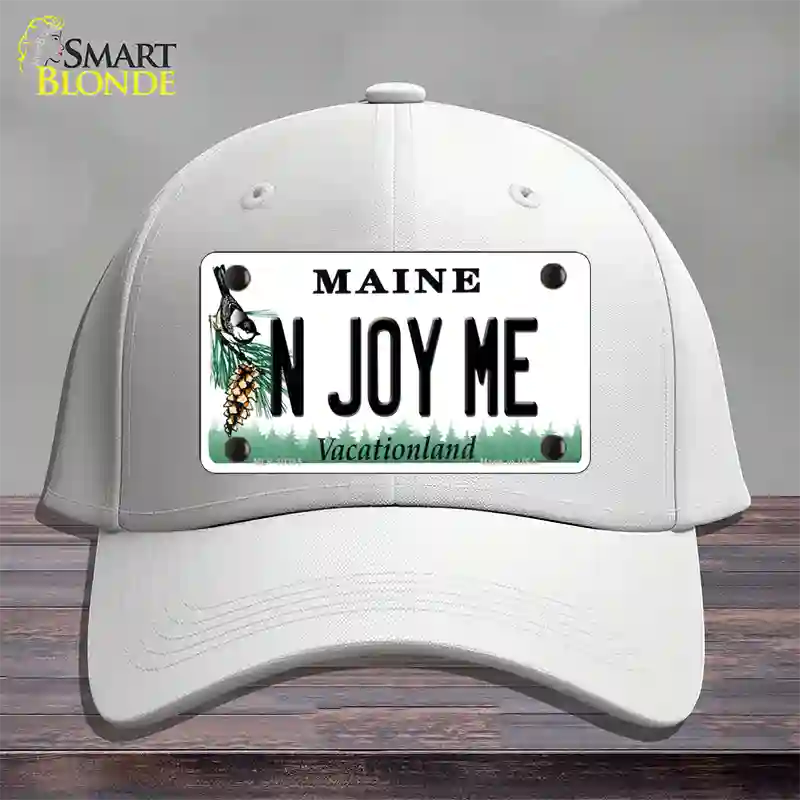 N Joy ME Maine Novelty License Plate Hat Cotton / White