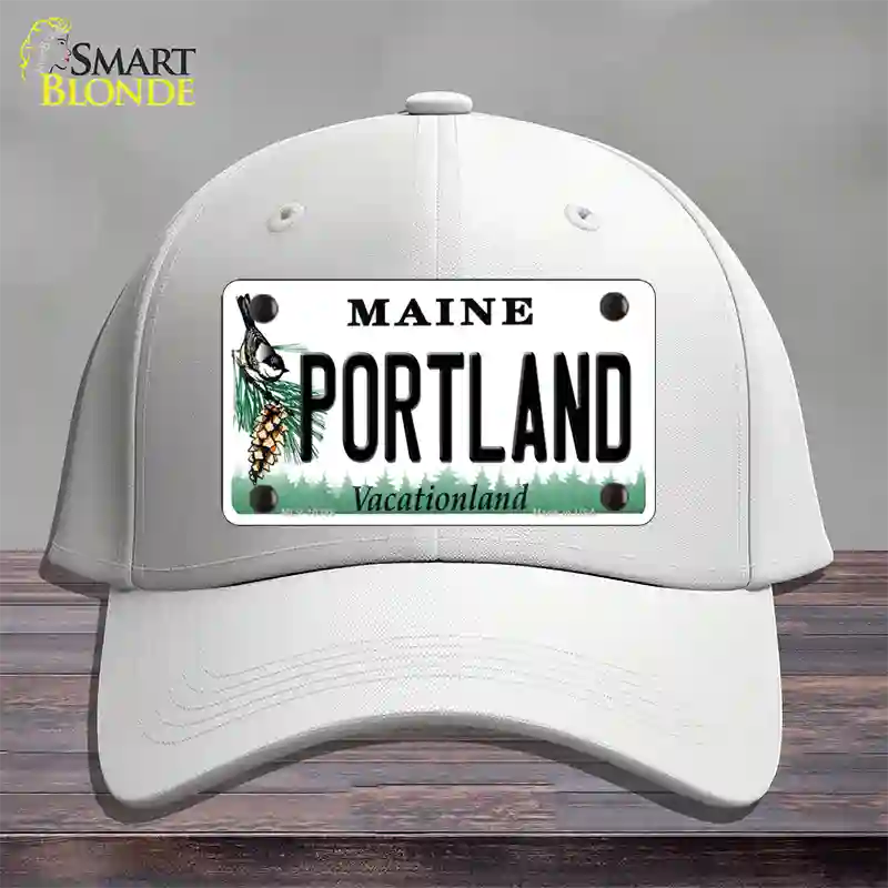 Portland Maine Novelty License Plate Hat Cotton / White