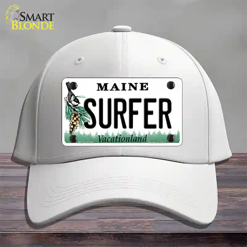 Surfer Maine Novelty License Plate Hat Cotton / White