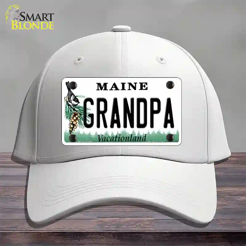 Grandpa Maine Novelty License Plate Hat Cotton / White