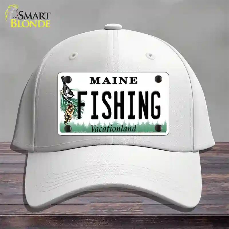 Fishing Maine Novelty License Plate Hat Cotton / White