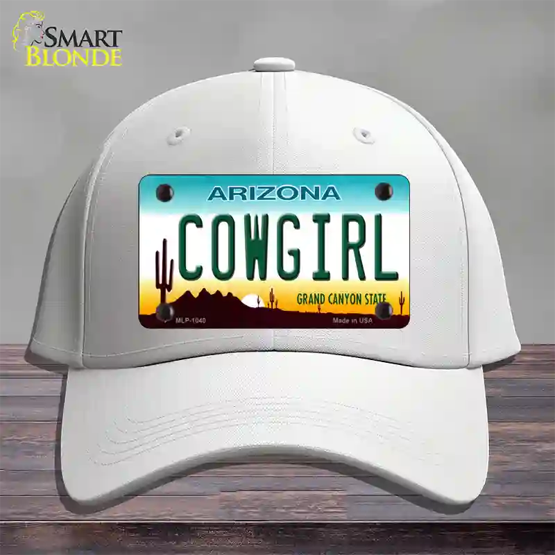 Cowgirl Novelty License Plate Hat Cotton / White