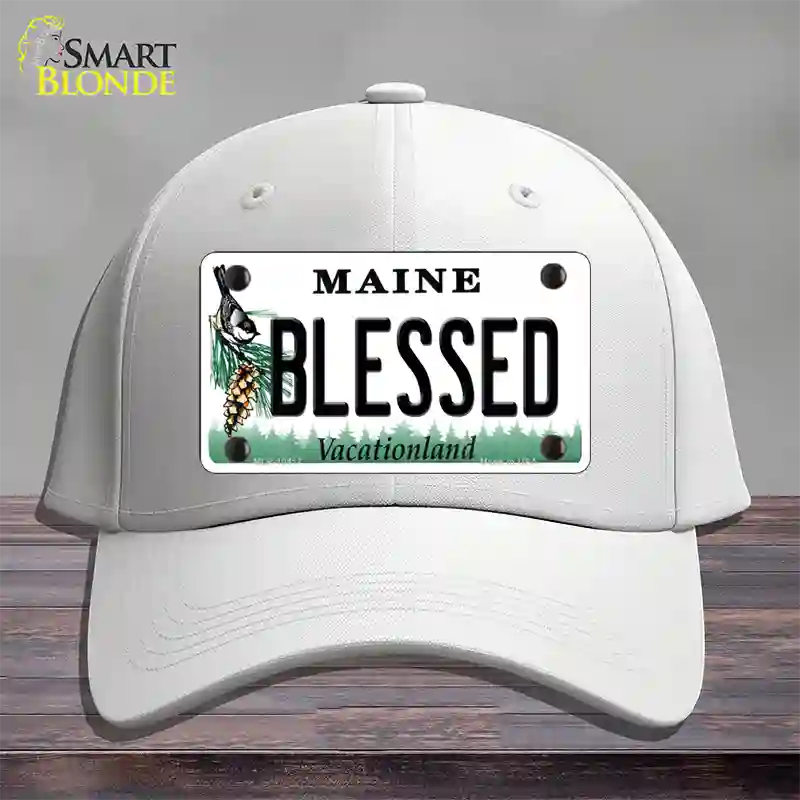 Blessed Maine Novelty License Plate Hat Cotton / White