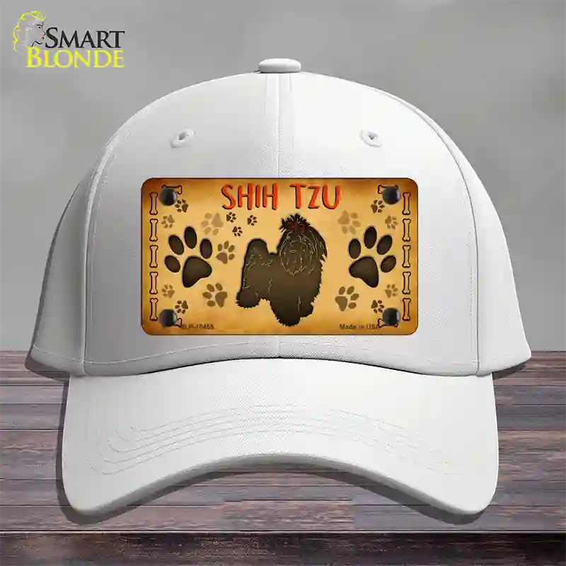 Shih Tzu Novelty License Plate Hat Cotton / White