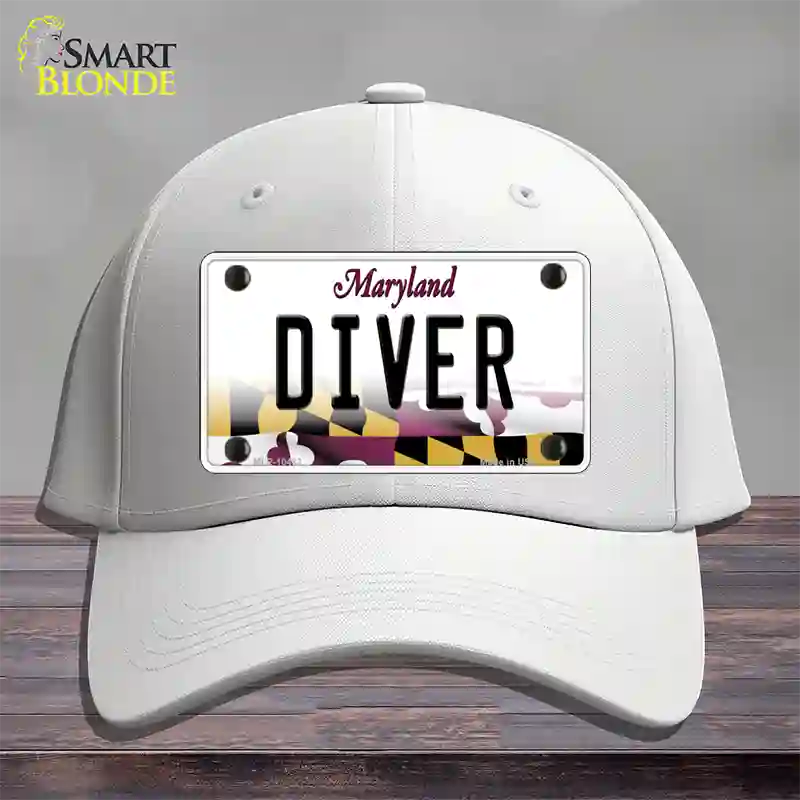 Diver Maryland Novelty License Plate Hat Cotton / White