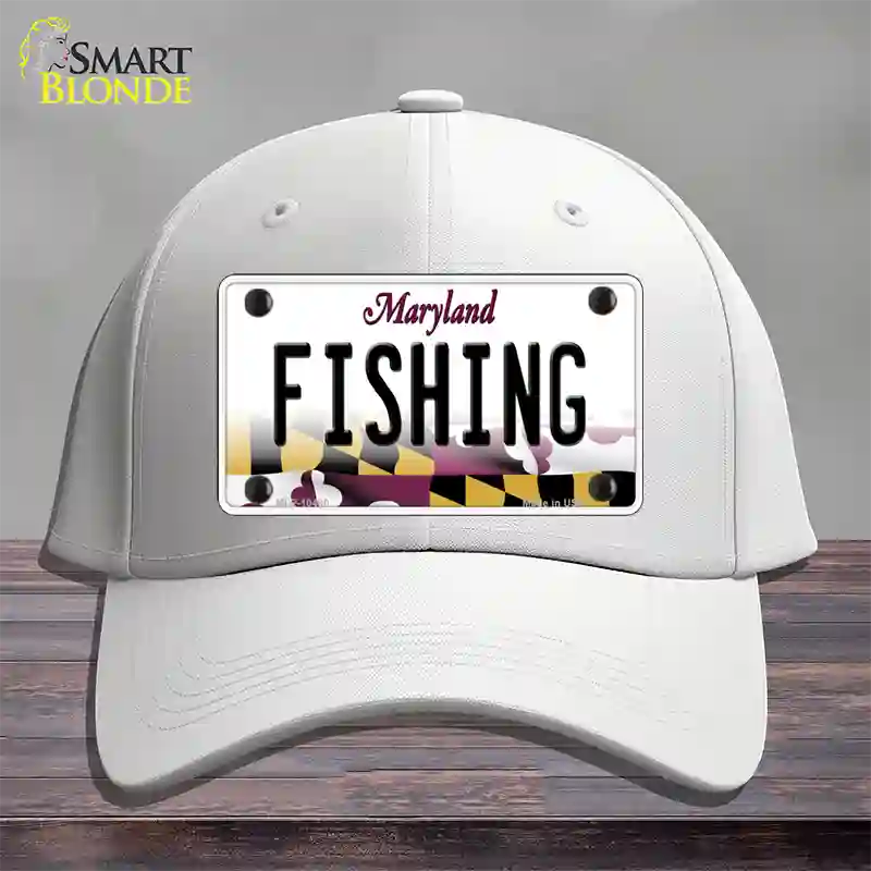 Fishing Maryland Novelty License Plate Hat Cotton / White