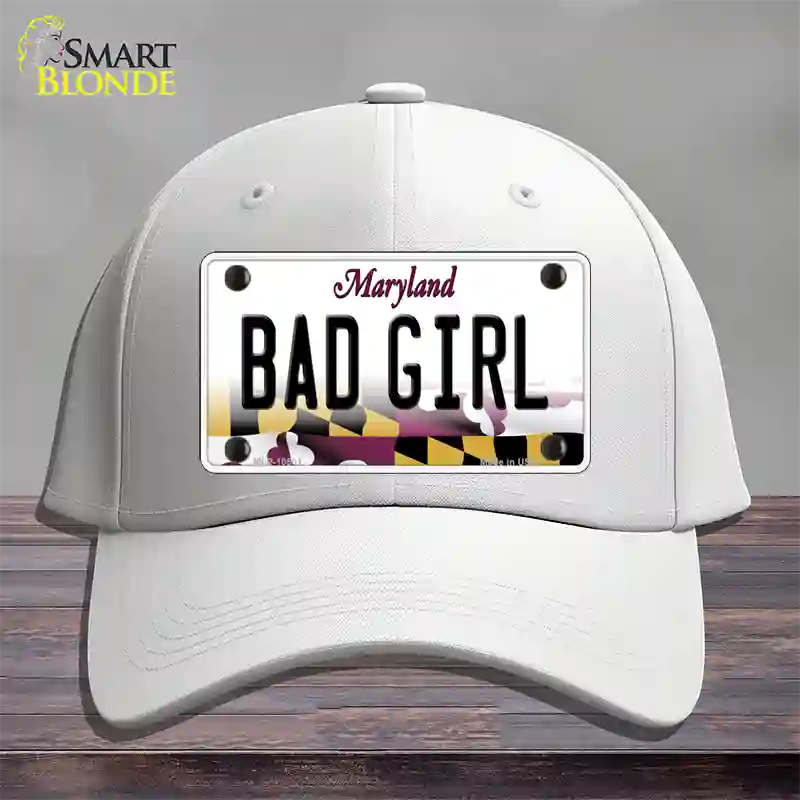 Bad Girl Maryland Novelty License Plate Hat Cotton / White