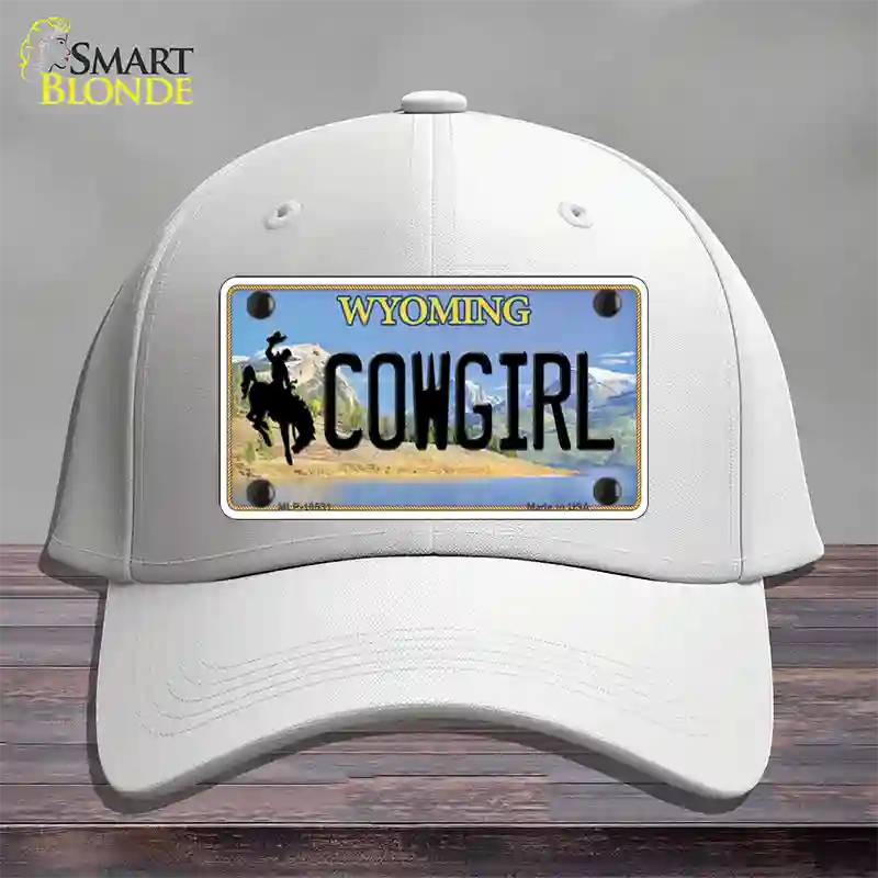 Cowgirl Wyoming Novelty License Plate Hat Cotton / White