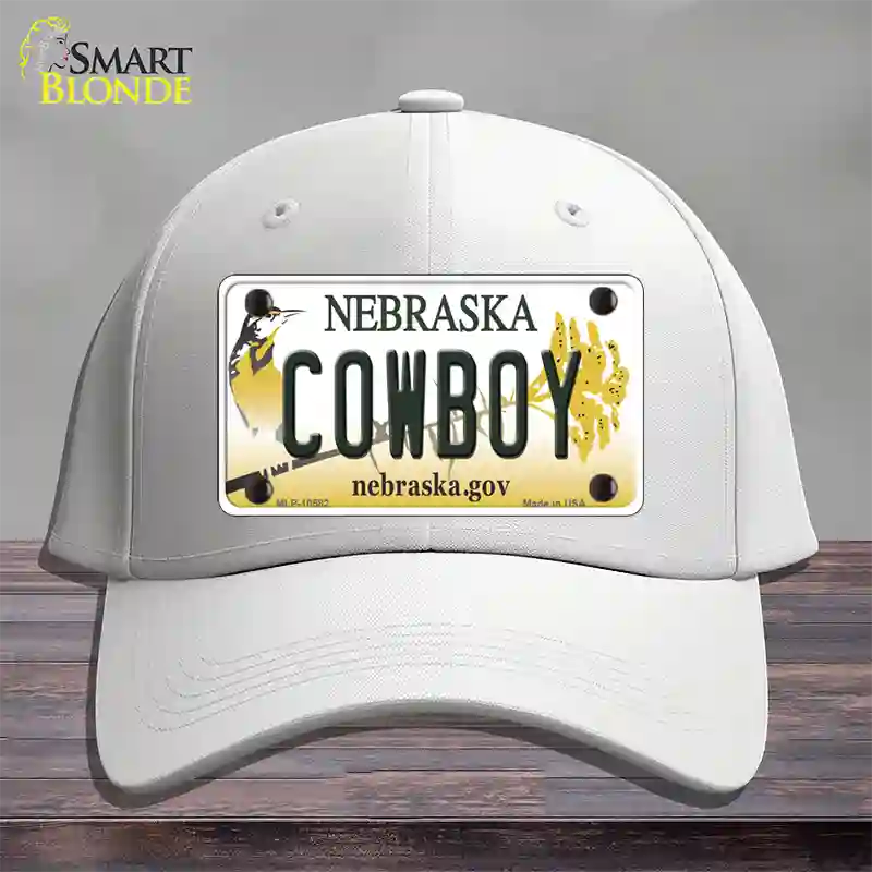 Cowboy Nebraska Novelty License Plate Hat Cotton / White