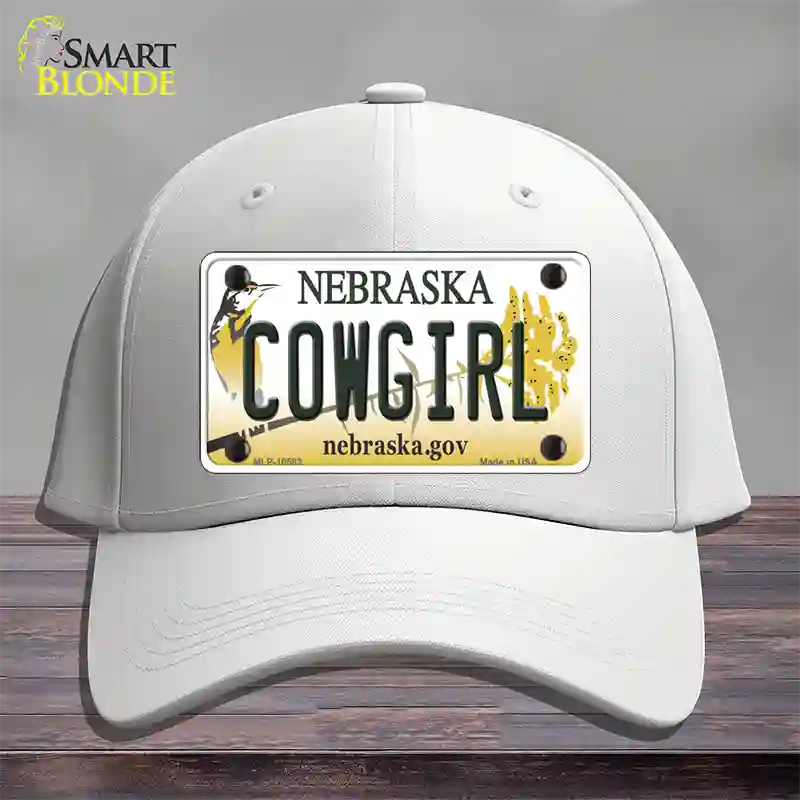 Cowgirl Nebraska Novelty License Plate Hat Cotton / White