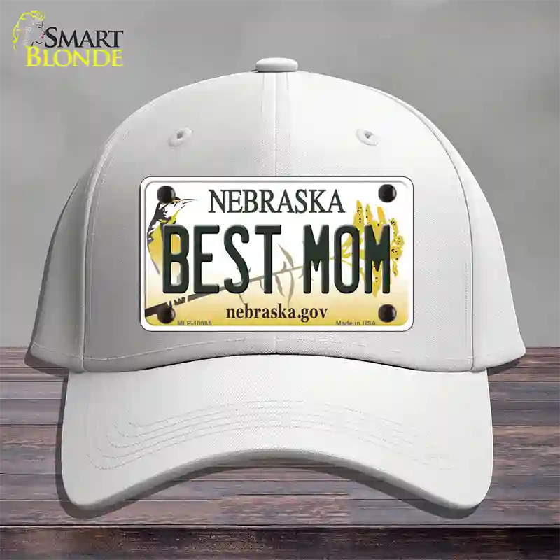 Best Mom Nebraska Novelty License Plate Hat Cotton / White