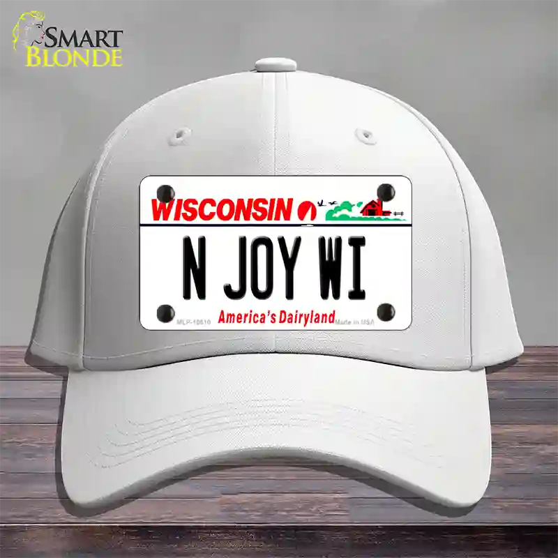 N Joy WI Wisconsin Novelty License Plate Hat Cotton / White