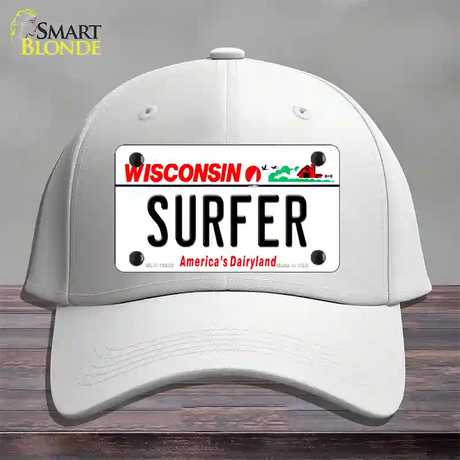 Surfer Wisconsin Novelty License Plate Hat Cotton / White