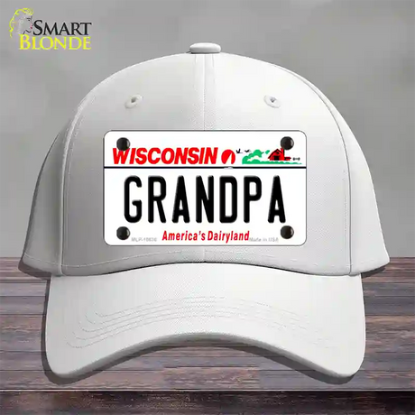 Grandpa Wisconsin Novelty License Plate Hat Cotton / White