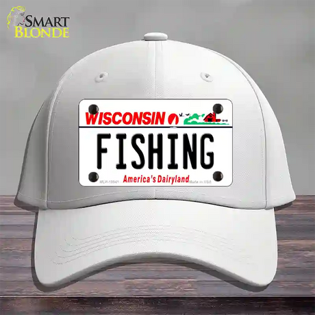 Fishing Wisconsin Novelty License Plate Hat Cotton / White