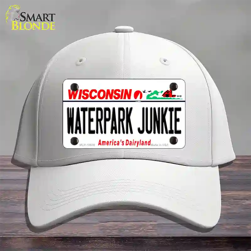 Waterpark Junkie Wisconsin Novelty License Plate Hat Cotton / White