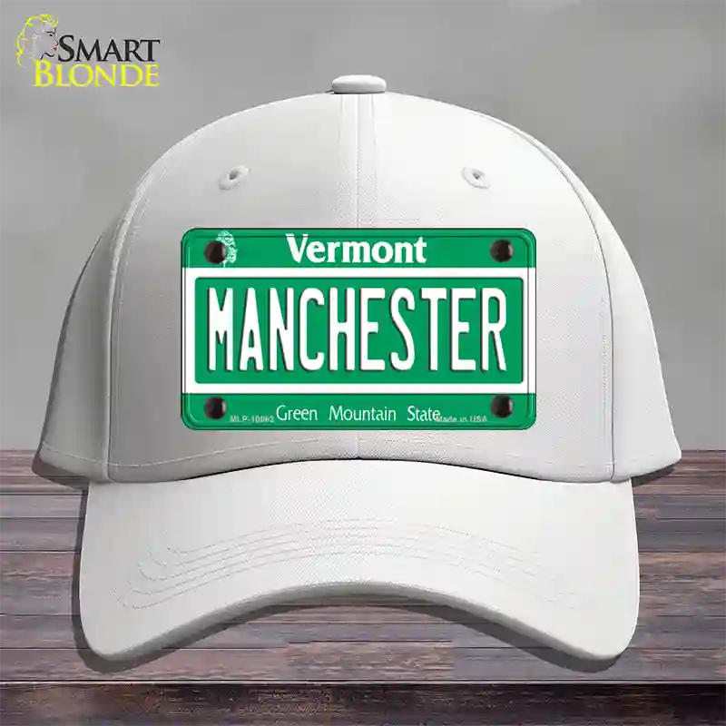 Manchester Vermont Novelty License Plate Hat Cotton / White