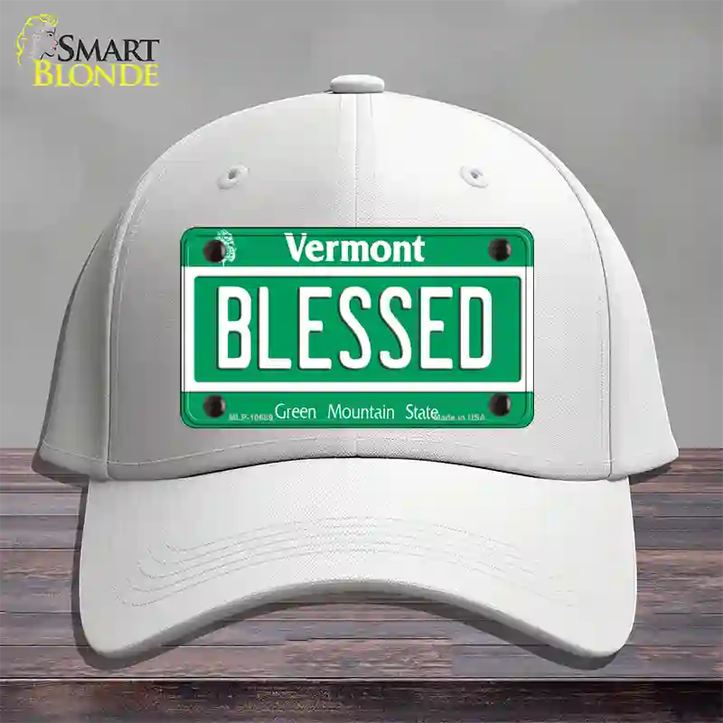 Blessed Vermont Novelty License Plate Hat Cotton / White