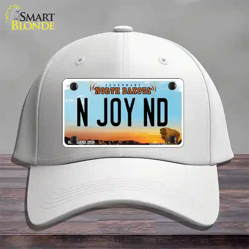 N Joy ND North Dakota Novelty License Plate Hat Cotton / White