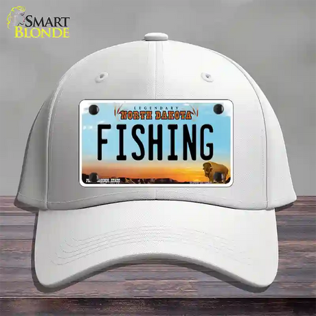 Fishing North Dakota Novelty License Plate Hat Cotton / White