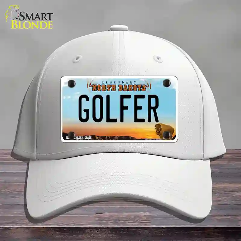 Golfer North Dakota Novelty License Plate Hat Cotton / White