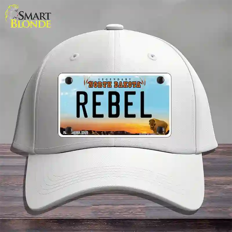 Rebel North Dakota Novelty License Plate Hat Cotton / White