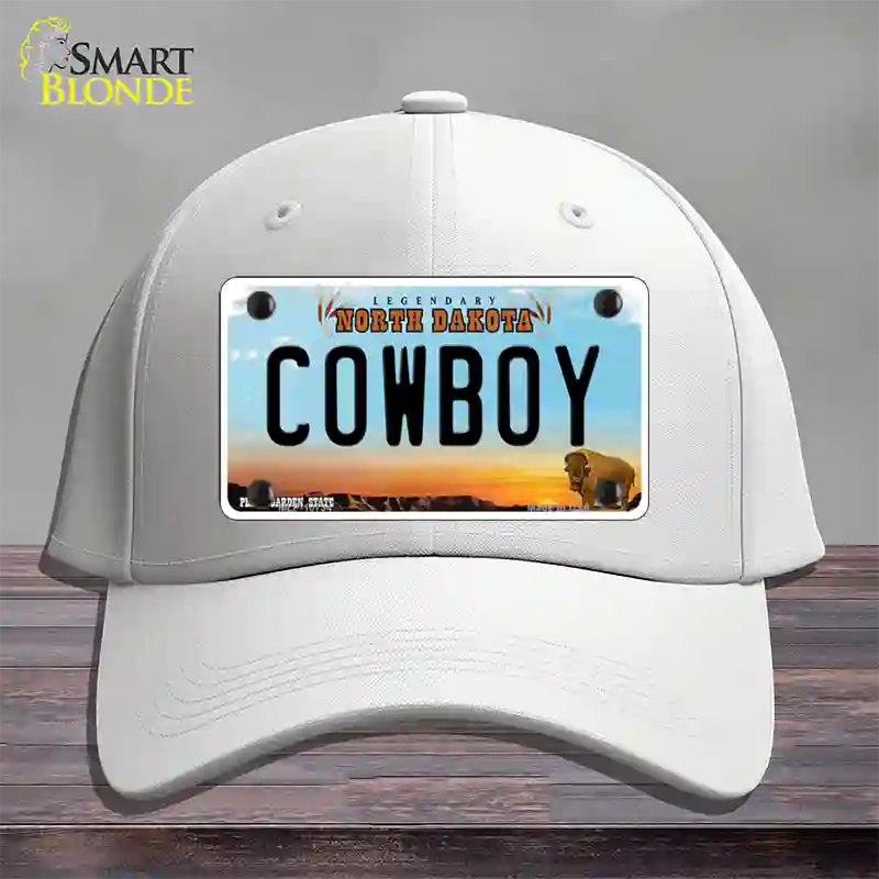 Cowboy North Dakota Novelty License Plate Hat Cotton / White