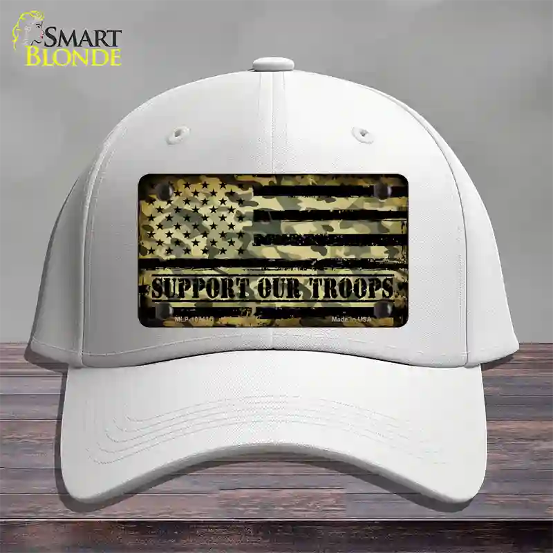 Camo American Flag Support Troops Novelty License Plate Hat Cotton / White