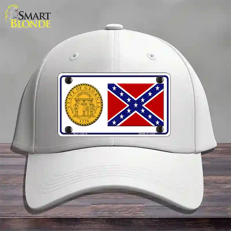 Confederate Flag Georgia Seal Novelty License Plate Hat Cotton / White