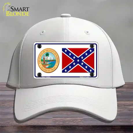 Confederate Flag Florida Seal Novelty License Plate Hat Cotton / White